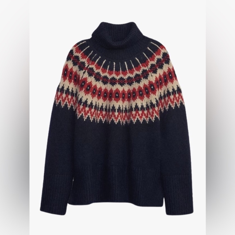 Gap Navy And Red Patterned Turtleneck Sweater - image 6